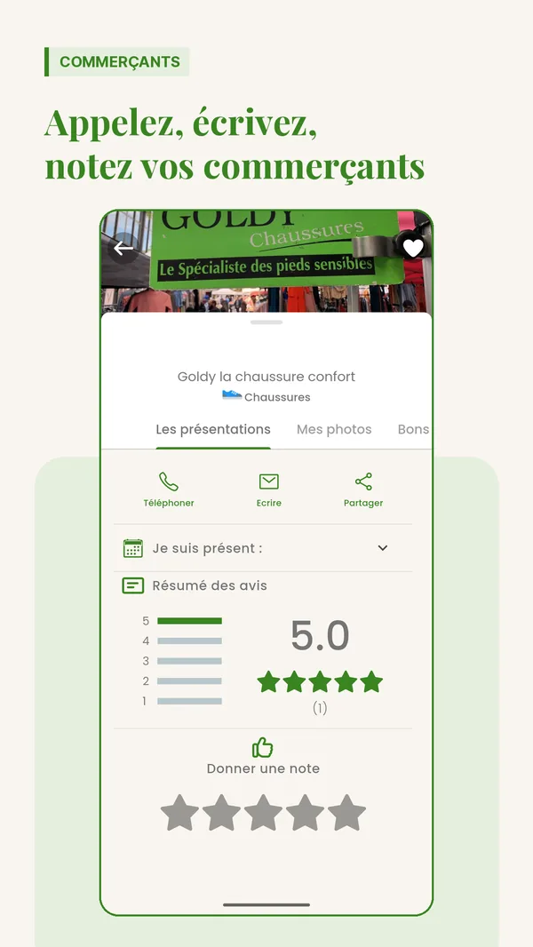Fiche commerçant dans l’app